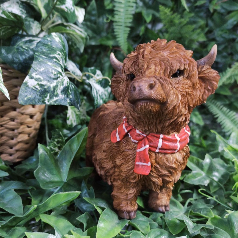 Vivid Arts - Highland Cow - Standing Ornament with Red