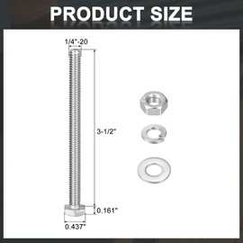 uxcell 5 Set Hex Head Nuts and Bolts Assortment Kit, 304 Stainless Steel 1/4-20 x 3-1/2" Hex Head Bolts with 1/4" Nuts and Washers for Construction, Machinery Manufacturing