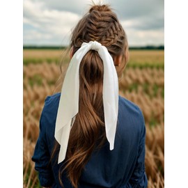 Pack of 2 Knotted Bow Hair Scrunchies Elastic Hair Scarf Hair Ties Bands Silky Satin Hair Ribbon Scrunchy Ponytail Holder for Women and Girls, Hair Scarf Scrunchies, Hair Ties for Women