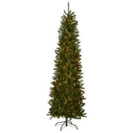 National Tree Company Artificial Pre-Lit Slim Christmas Tree, Green, Kingswood Fir, White Lights, Includes Stand, 7.5 Feet