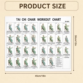 Tai Chi Chair Exercise Chart, Gentle Seated Exercises for Seniors and Beginners, Easy-to-Follow Tai Chi Walking Wall Chart, Home Practice Guide with Visual Instructions, 18x12 Inch Single Exercise Pos