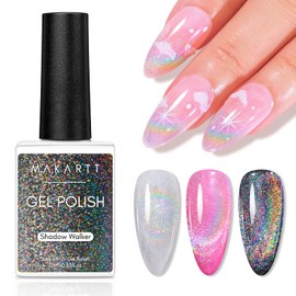 Makartt Rainbow Cat Eye Gel Nail Polish: Glitter Universal 9D Holographic Sparkly Soak Off Gel UV/LED Manicure with Magnet Stick for Nail Art Designs 10ml