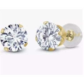 Unbranded 14K Y/Gold Push Back Stud Earring's 1.00ct Round Moissanite D-VVS1  Certified