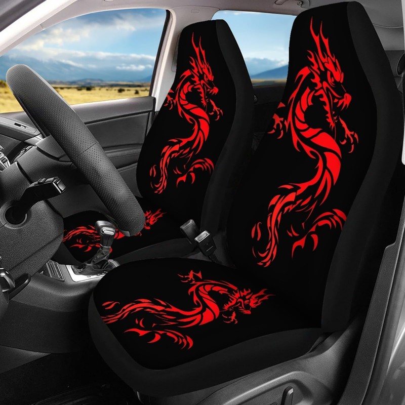 Forchrinse Red Dragon Car Seat Covers,Full Set Soft Front and
