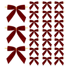 Meseey Velvet Ribbon Twist Tie Bows, 4 Inches, 24 Pieces, for Treat Bags, Gift Wrapping, Crafts (Burgundy)