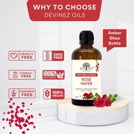 Devinez Natural Rose Hydrosol Water 4 oz(118 ml) with Mist Spray - 100% Pure, Alcohol-Free Refreshing Facial Mist for Glowing Skin & Hydration, Calming, and Bath Suitable for All Skin Types
