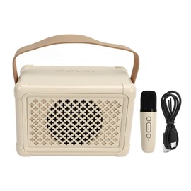 Portable Karaoke Speaker System Multifunctional Mini Cute Bluetooth Speaker with Microphone for Home Outdoor Party Ivory White