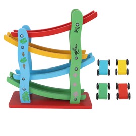 Race Car Ramp Set 4 Cars Educational Early Learning Smooth Gliding Wooden Car Ramp Racer Toy for Boys Girls Ramp Racer