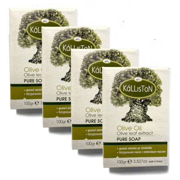 Kalliston, Olive Leaf Extract Soap, Pure Traditional and All Natural, Made from local ingredients in Ancient Crete, Greece, Pack of 4