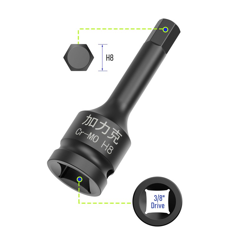 FOCMKEAS 3/8" Square Drive H8(8mm) Impact Hex Bit Socket, 60mm(2.36")