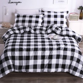 Andency Black White Grey Plaid Comforter Sets King (104x90 Inch), 3 Pieces (1 Gingham Comforter and 2 Pillowcases), Soft Microfiber Buffalo Check Down Alternative Comforter Set…