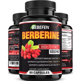 BEBEFEN Berberine Capsules - 5050mg Formula Pills with Black Pepper Extract - 90 Capsules Berberine Supplement for Supports Healthy Immune System, Cardiovascular Heart - 3 Month Supply