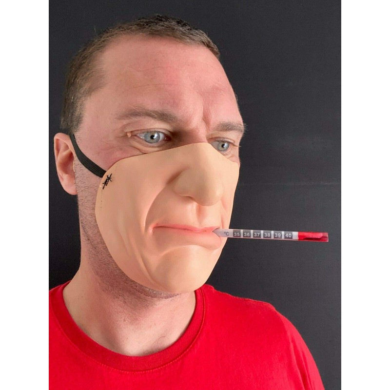 Rubber Johnnies Johnniesfx, THERMOMETER HALF Face MASK, SICK, ILL, HOSPITAL,