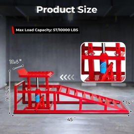 Skepphlay 2 Pack Hydraulic Car Ramps 5t, Car Ramps High Lift 10000lbs, Car Lift Service Ramps Height 9"-14.2", Heavy Duty Steel Car Lift Ramp, Auto Ramps for Changing Oil for Maintenance, Red