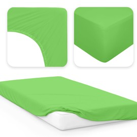 Jacobson Jersey Fitted Sheet, Cotton Bed Sheet (140 x 200 - 160 x 200 cm, Apple Green)