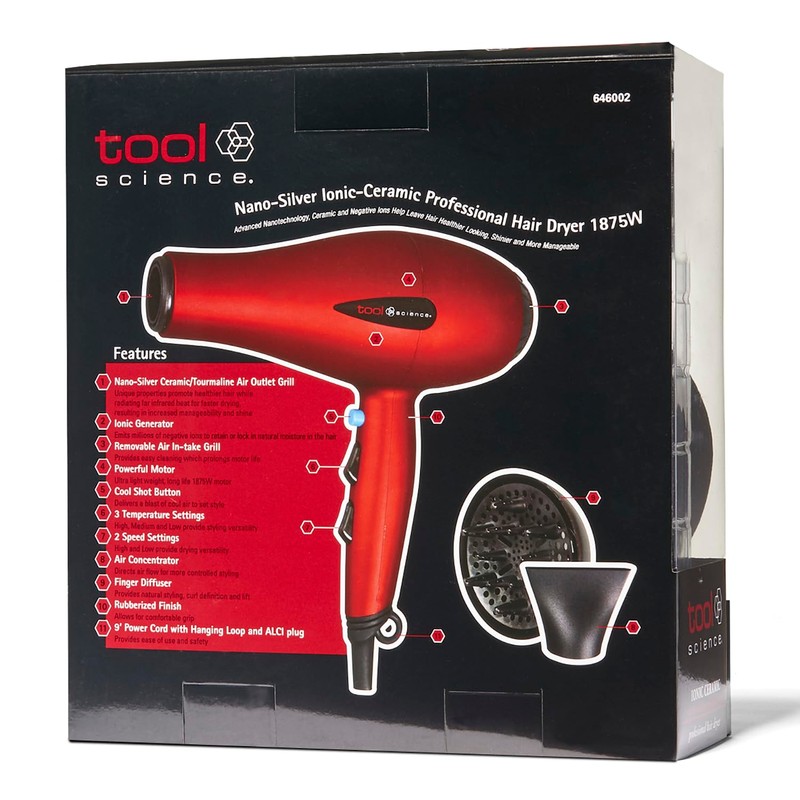 Tool Science Nano Silver Lightweight Professional Ionic Hair Dryer, 1875