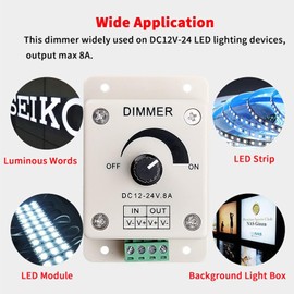TECHZOCO Dimmer LED Strip Voltage Regulator with Rotary Knob LED Dimmer PWM Dimmer Suitable for LED Strip 5050 3528 DC 12V-24V 8A
