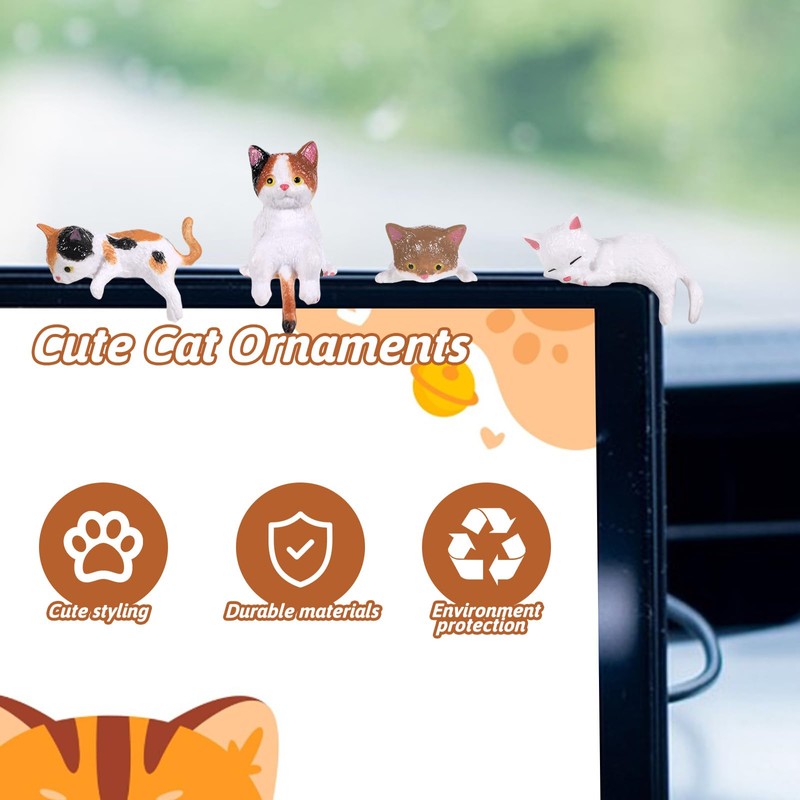 Tucnoeu 8pcs Cute Cat Fingurine, Mini Cat Figurines, Computer Monitor