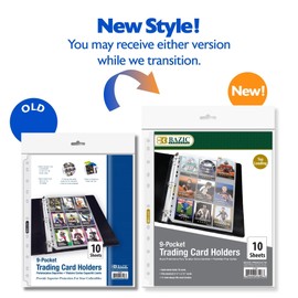 BAZIC Products Sports Card Holder Protector Sheet, 9 Pockets Plastic Top Loading Sheets, 11 Hole Punch, Organize Business Cards Photos, (10/Pack), 1-Pack