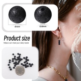 TOAOB Pack of 100 4 mm Natural Gemstone Lava Beads Round Loose Beads with Hole for Jewellery Crafts Threading DIY Bracelet Necklaces Jewellery Making