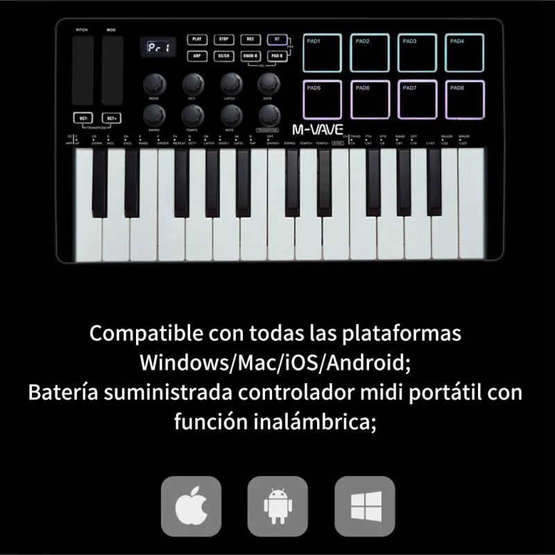 M-Vave Controlador De Teclado Midi M-vave Smk-25 Portátil Color Negro