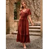 Simplee Womens Fall Velvet Dress - Short Sleeve V Neck
