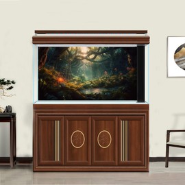 ZatiasMiller Forest Aquarium Background Lake Fantasy Forest Glowing Trees Flowers Reptile Tank Background Jungle Stones Lush Moss Fish Tank Background Stream Lake Reptile Enclosure Background 48x20in