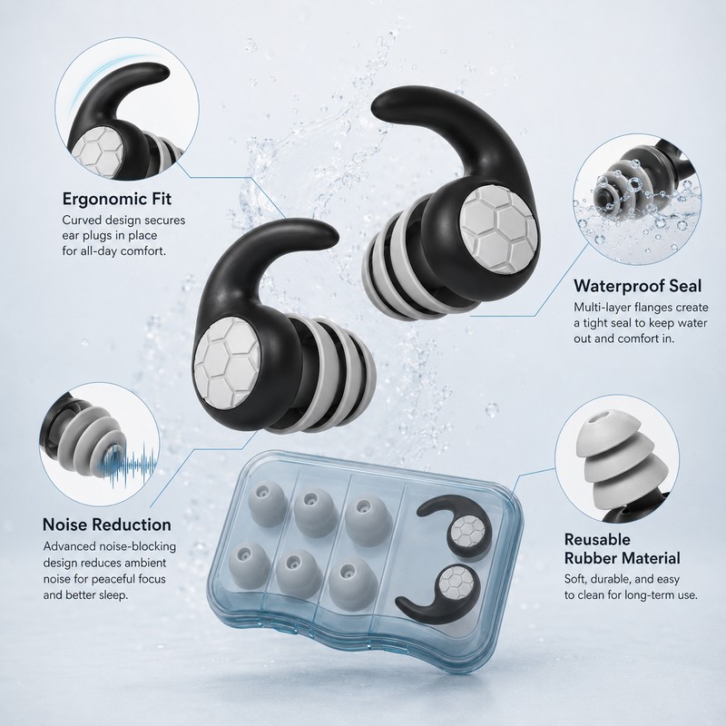 Reusable Ear Plugs for Sleeping and Swimming – Waterproof Noise
