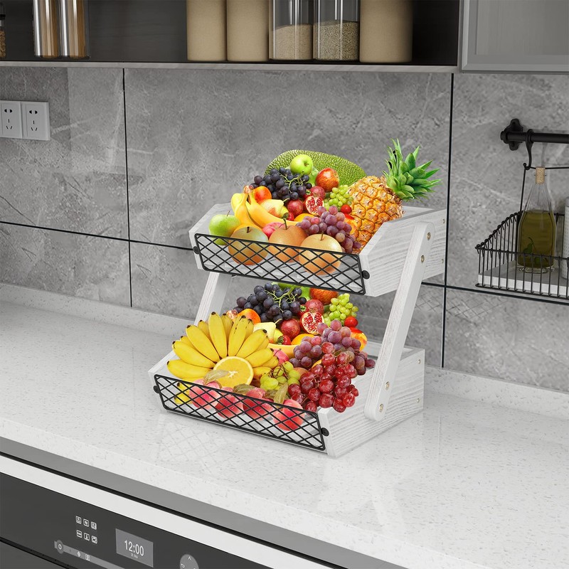 Dorhors Fruit Basket for Kitchen, 2 Tier Fruit Bowl,Kitchen Counter