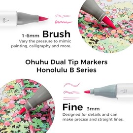 Ohuhu Pastel Markers Brush Tip, Alcohol-based Markers Double Tipped Artist Art for Sketch Adults' Coloring Illustration, 48 Pastel Colors +1 Alcohol Marker Blender + Marker Case, Brush & Fine