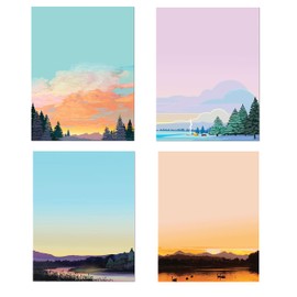 Stonehouse Collection Mountian Notepads - 4 Assorted Nature Scenes Notepads - Mountain Sunests - Shopping List, Teachers, Home, Office, Small Gift -