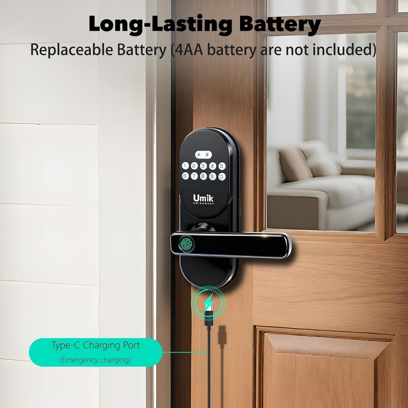 UMIK UMIKSMART Smart Fingerprint Door Lock with Handle, Keyless Front