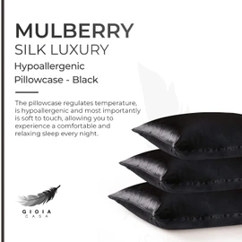 Gioia Casa Luxury Pillowcase - 100% Pure Mulberry Silk on Both Sides - Soft Anti Wrinkle, Hypoallergenic, Washable Bed Pillowcases - Premium Pillow Cover That Protects Your Hair and Skin - Black