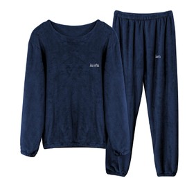 LACOFIA Women Men Pyjamas Sets Warm Fleece Loungewear Ladies Pjs Long Sleeve Nightwear Winter Couples Pajamas Navyblue XL