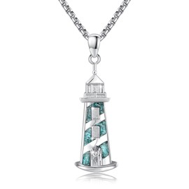 YueYuan Lighthouse Necklace 925 Sterling Silver Men's Lighthouse Pendant Chain Ocean Theme Jewellery Gifts for Women Men, Sterling Silver