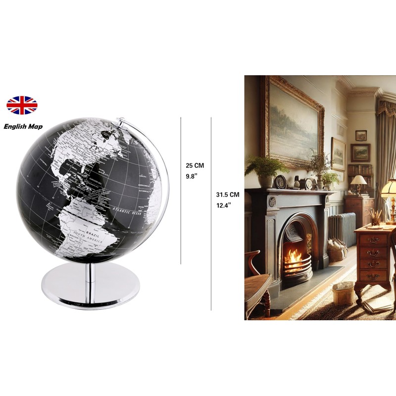 Exerz 10" World Globe Black - Stainless Steel Arc and