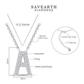 18K White Gold Plated Initial Necklace | Moissanite Diamond Alphabet Necklace | Dainty Necklaces for Her | Letter "A" Pendant Necklace |18" + 2" Adjustable Chain