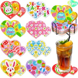 8PCS Easter Crafts Diamond Art Printing Kits Coasters - Heart Gifts for Kids Her Him Party Decorations Decor
