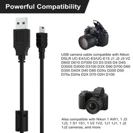 Gneinour UC-E4 USB Cable Compatible with Nikon D40 D40X D50 D60 D70 D70S D80 D90 D100 D200 D300 D300S D610 D700 D3000 D3100 D7000 D1X D1H D2X D2H D2HS D3 D3S D4 D3X Digital SLR Camera 5ft