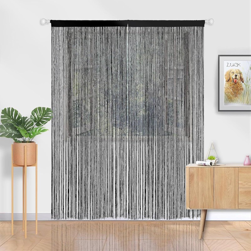 AHEJIOO Pack of 2 String Curtain Black – 100 x