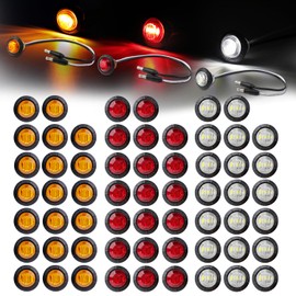 Ledvillage 60 Pcs of 3/4 Inch Mini Round 20 Amber + 20 Red + 20 White Marker Light 3 LED with Connector Plugs for Trailer Truck Pickup Indicator, Clearance, Signal Lamps 12V DC
