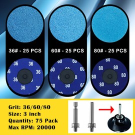 Crossarctic 75Pcs 3 inch Quick Change Disc Set, Zirconia Roll Lock Sanding Disc with 1/4" Holder Compatible with Die Grinder Surface Prep Strip Polish Finish Burr Rust Paint Removal