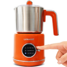 Stainless Steel Milk Frother for Coffee, 3-in-1 Electric Milk Warmer & Foam Maker, 12oz Hot Cold Frothing, Thick Foam for Macchiatos, Cappuccinos (Orange)