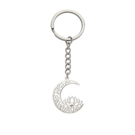 kkjoy Lotus in the Moon Key Ring Stainless Steel Lotus Flower Yoga Pendant Key Ring Handbag Accessories Inspirational Jewellery for Women Charming Ladies, silver