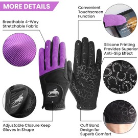 LOVMEAD Riding Gloves Women Girls Non-Slip Breathable Summer for Riding Sports Cycling Gardening Ladies Gloves for Riding Touchscreen Soft Black Purple Brown (Purple, Small)