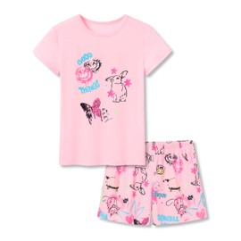Topgal Lovely Pajama for Little Big Girls Light Pink Graffiti Rabbit Butterfly All-over Print Graphic 2 PC Set Size 8