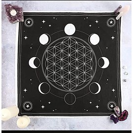 AVA Collections Altar Cloth Phases of Moon Sun, Star and Universe Witchcraft Alter Tarot Spread Top Cloth Black Magic Witch Wiccan Pagan Square Spiritual Sacred Cloth 60x60cm (Moon Phased)