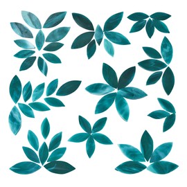 Yoption 100 Pieces Petal Mosaic Tiles, Hand-Cut Stained Glass Flower Leaves Tiles for Art Craft and Home Decorations (Turquoise)