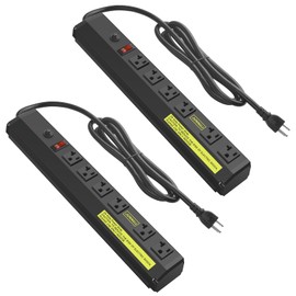 JUNNUJ Heavy Duty Metal Power Strip 20 Amp 2 Pack, High Amp Surge Protector 6 Outlet, 20A Power Workshop Industrial Outlets Wide Spaced 6-20R T-Slot with Circuit Breaker, 12 Gauge Extension Cord 6ft