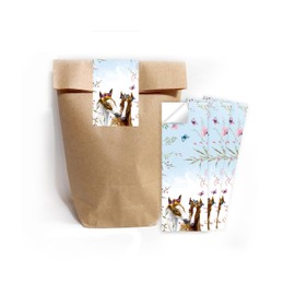 12 Gift Bags (Natural) + 12 Stickers Horse Gift Bags for Party Bags Guest Gift Wrapping for Children's Birthday Girls Birthday